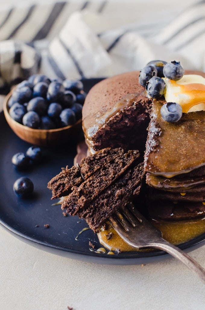 Super fluffy chocolate buckwheat pancakes will make any more better