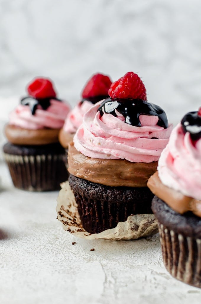 Close up shot nutella chocolate cupcakes