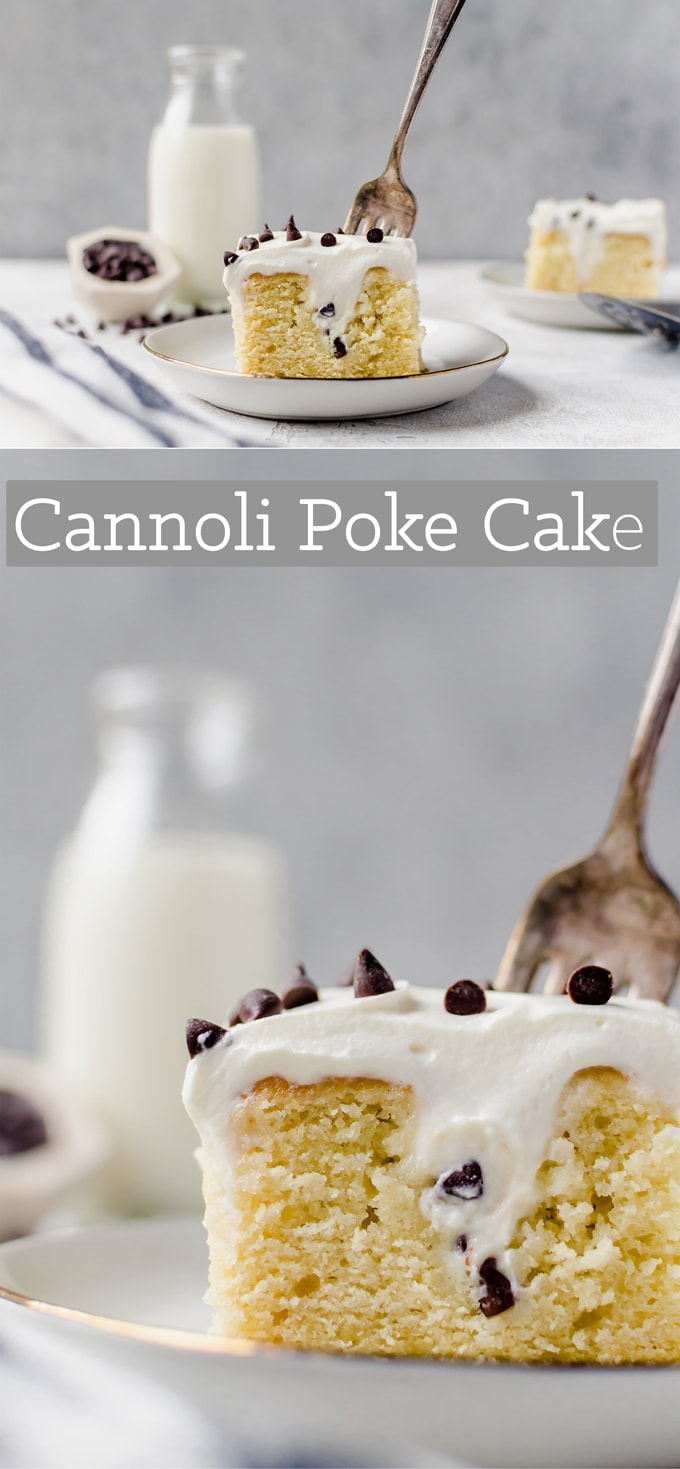 long collage of cannoli poke cake