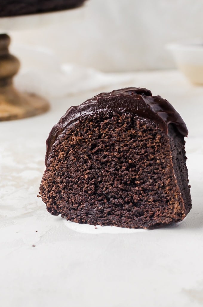 slice of chocolate stout bundt cake plain