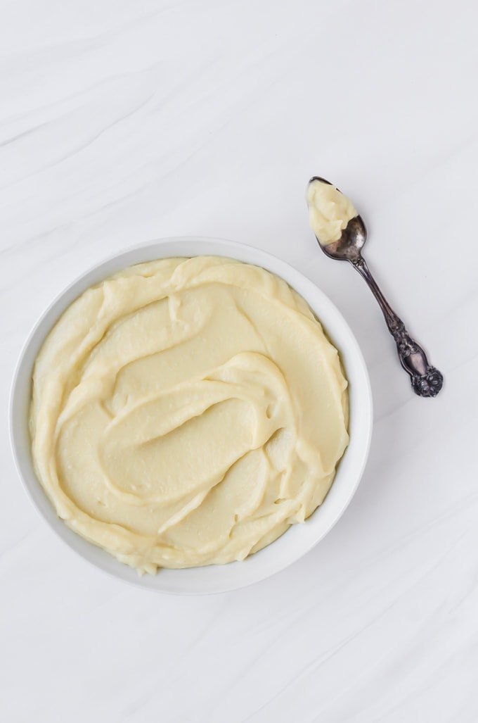 Bowl of creme patissiere with a spoon
