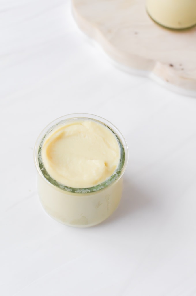 three quarters shot creme patissiere in a jar