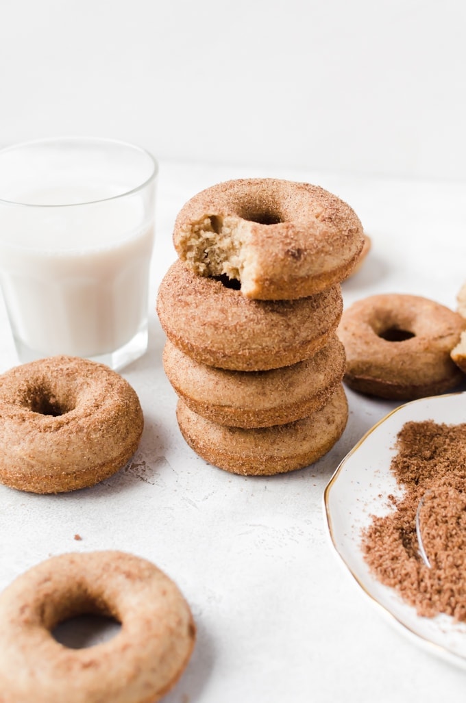 baked churro doughnuts with milk