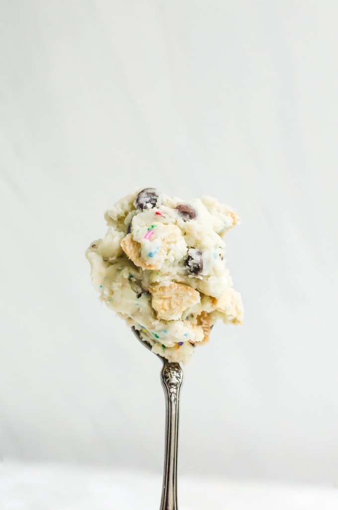 edible Cake batter cookie dough on a spoon