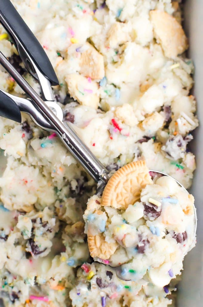 Edible cake batter cookie dough in a pan