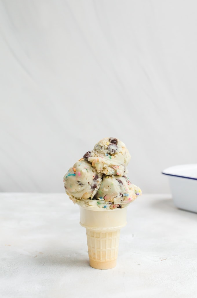 edible cake batter cookie dough in a cone