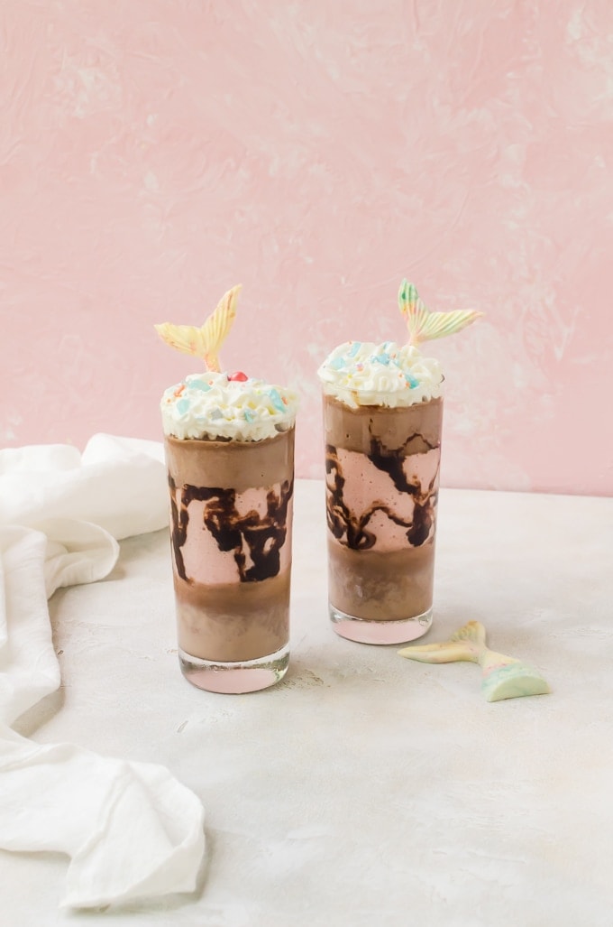 A fun and easy mermaid frozen hot chocolate with berries