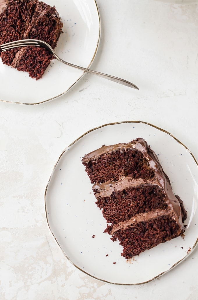 old fashioned chocolate cake slices close up