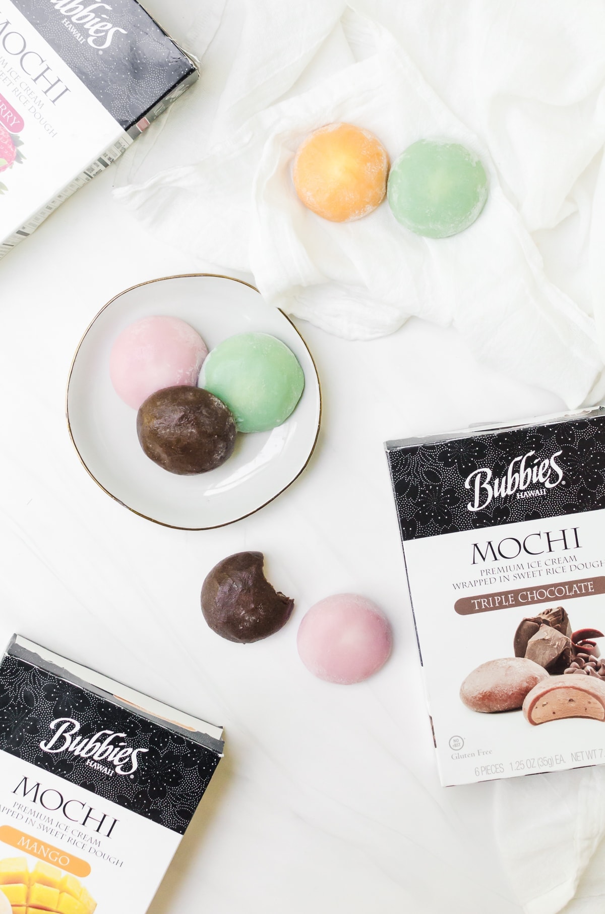 flatlay bubbies mochi ice cream