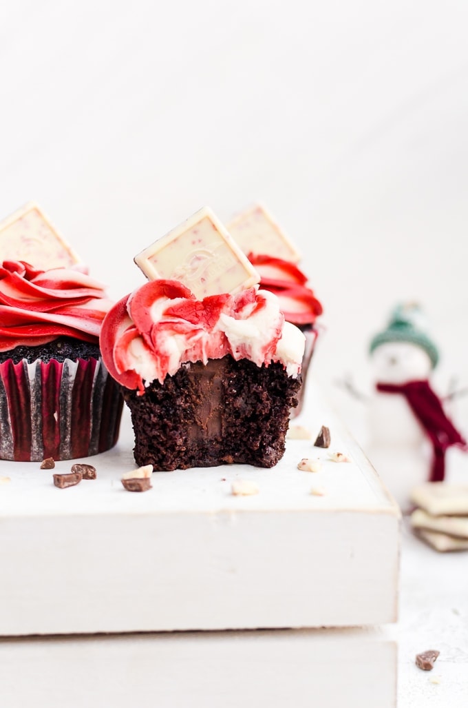 close up chocolate peppermint cupcakes