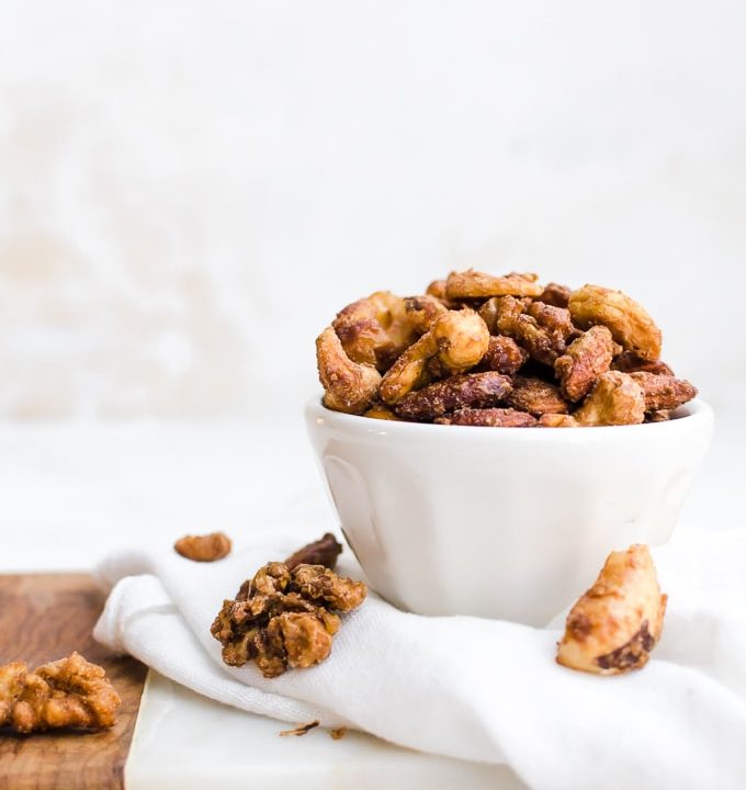 healthy candied mixed nuts in a bowl