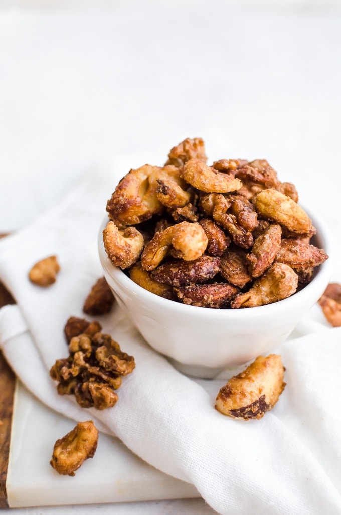 candied mixed nuts in bowl