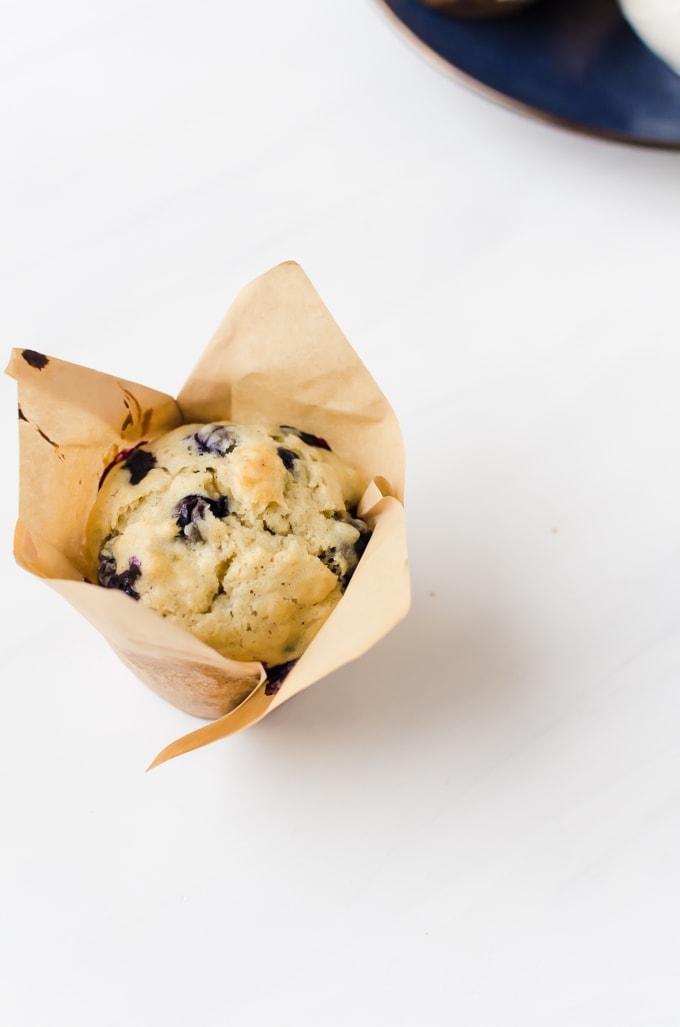 blueberry doughnut muffins in wrapper