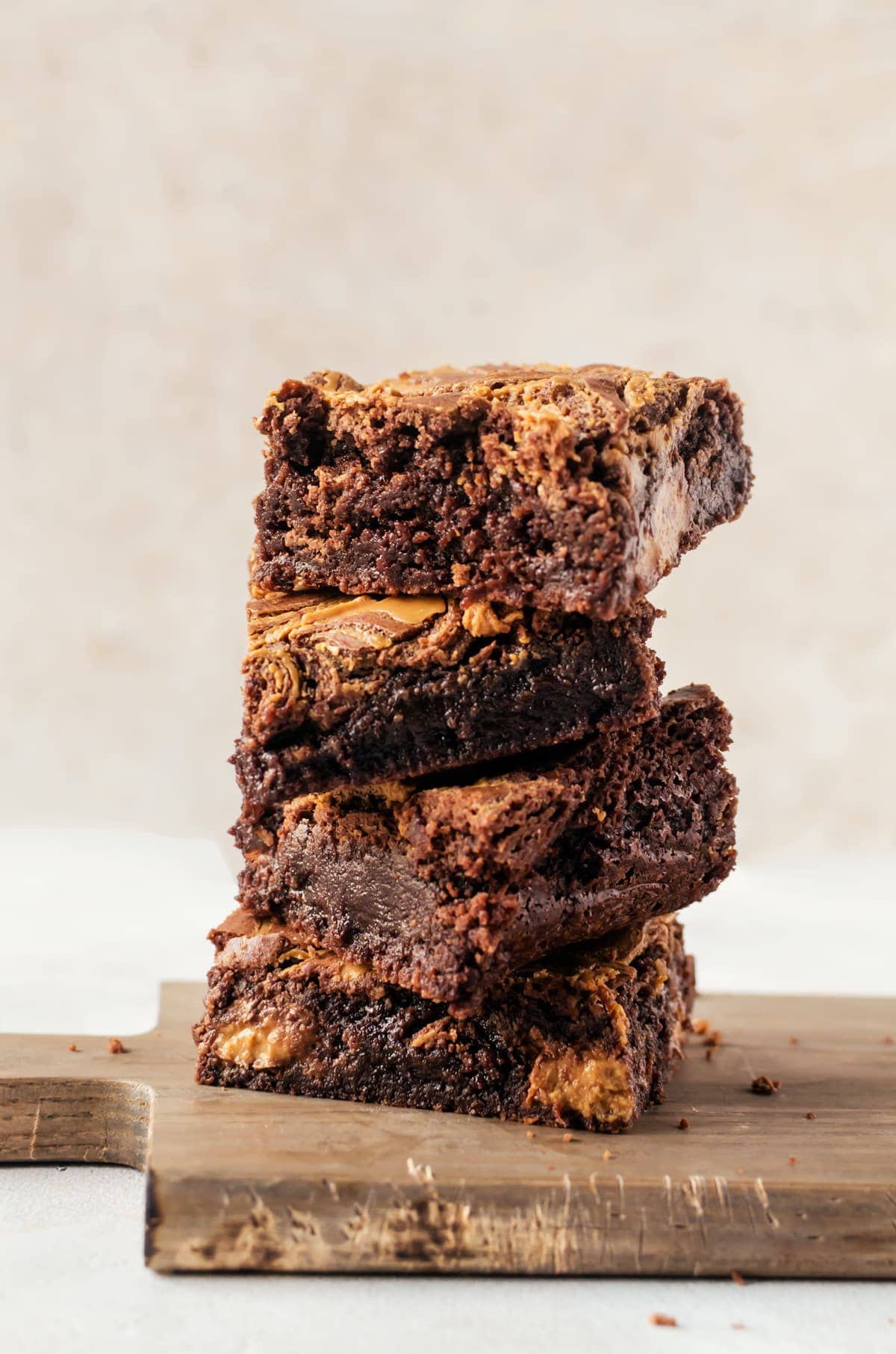 peanut butter brownies stacked