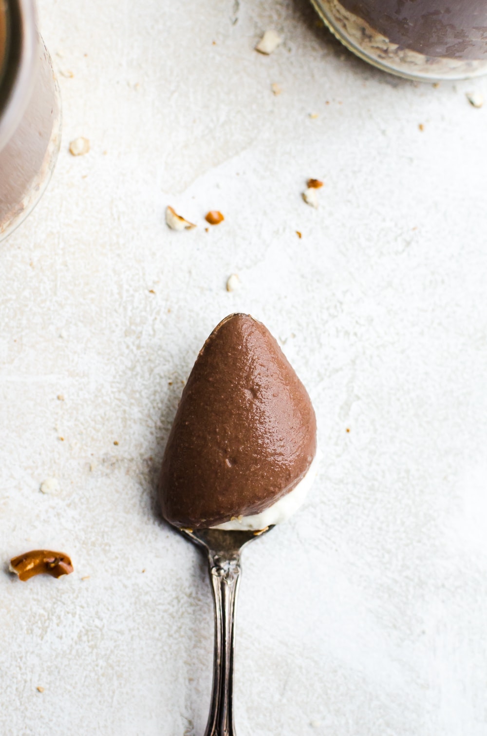 easy chocolate pudding on a spoon
