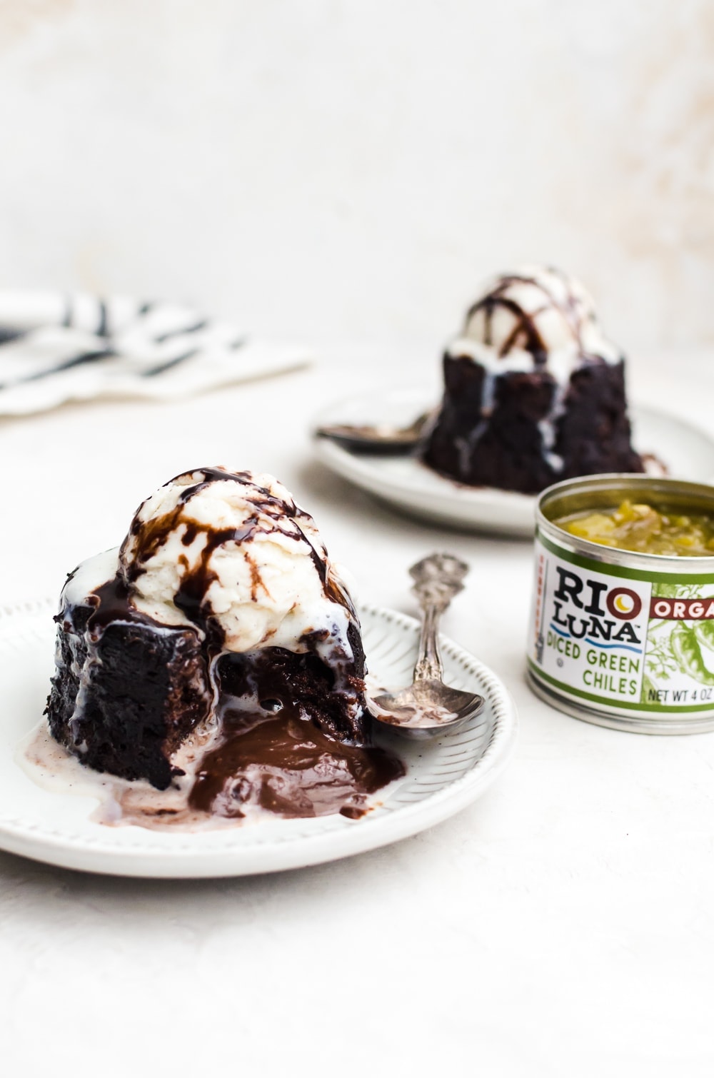 cut open chocolate lava cake with ice cream