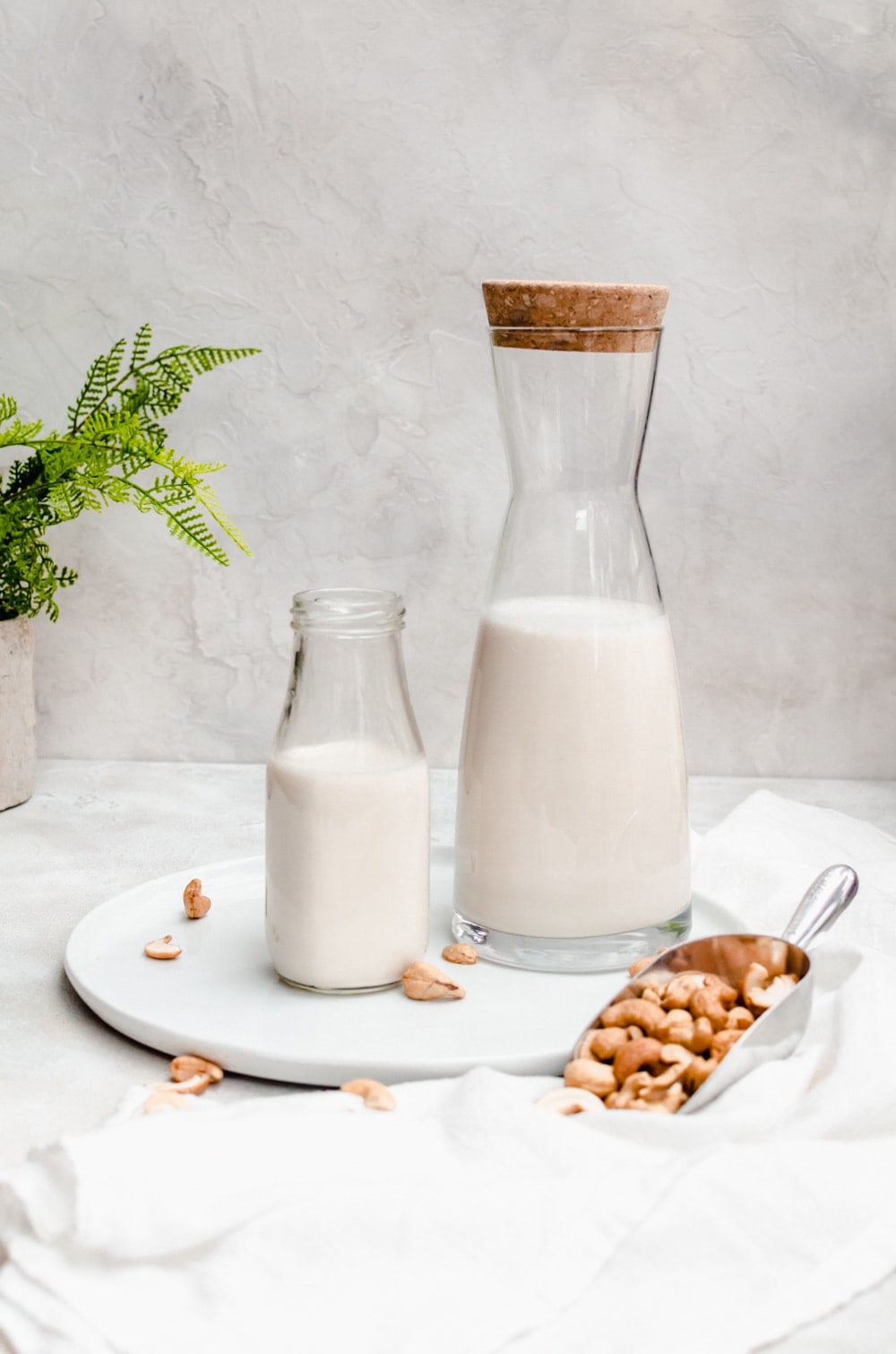 creamy cashew milk in bottles