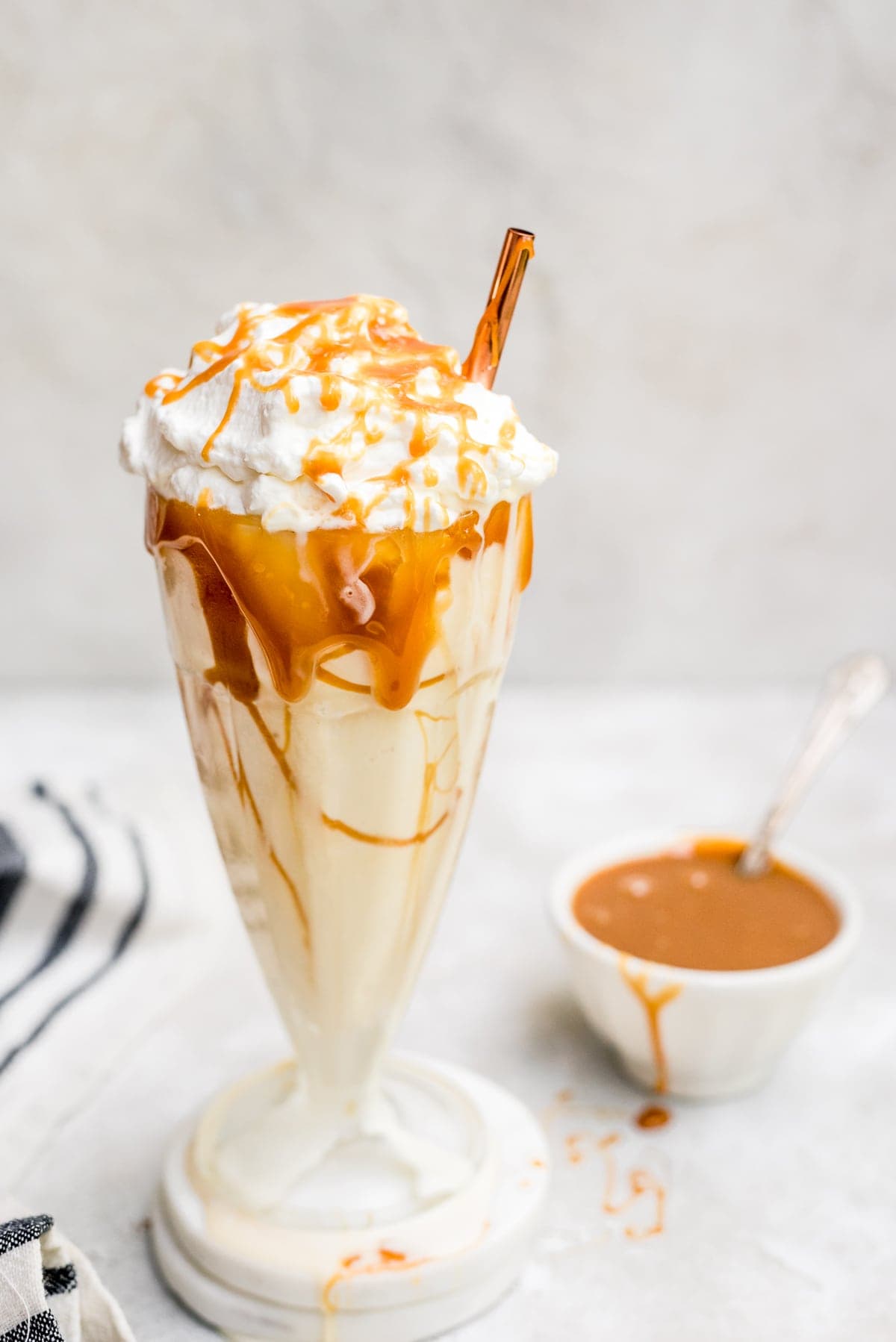 salted caramel milkshake in glass