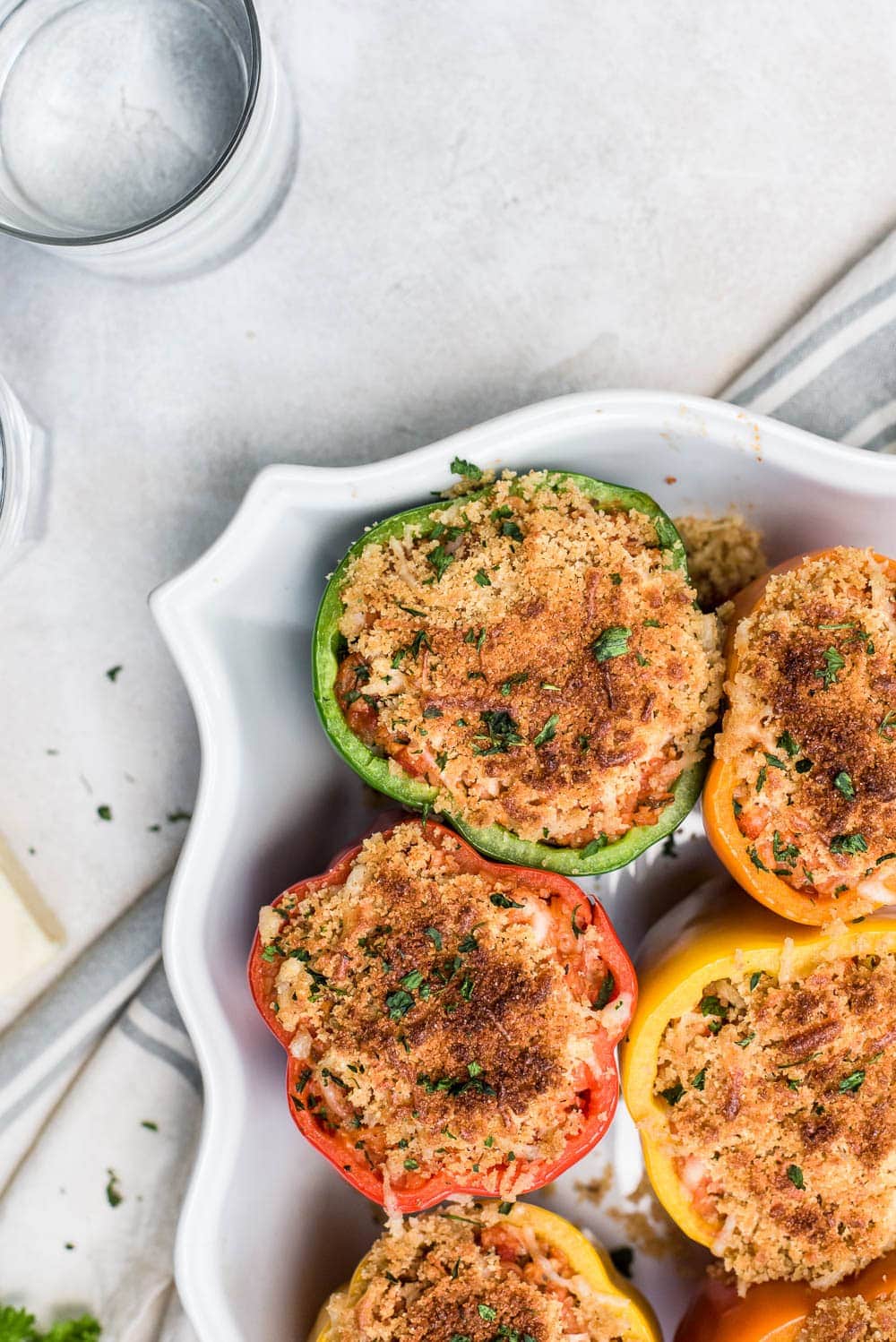 overhead italian chicken stuffed peppers