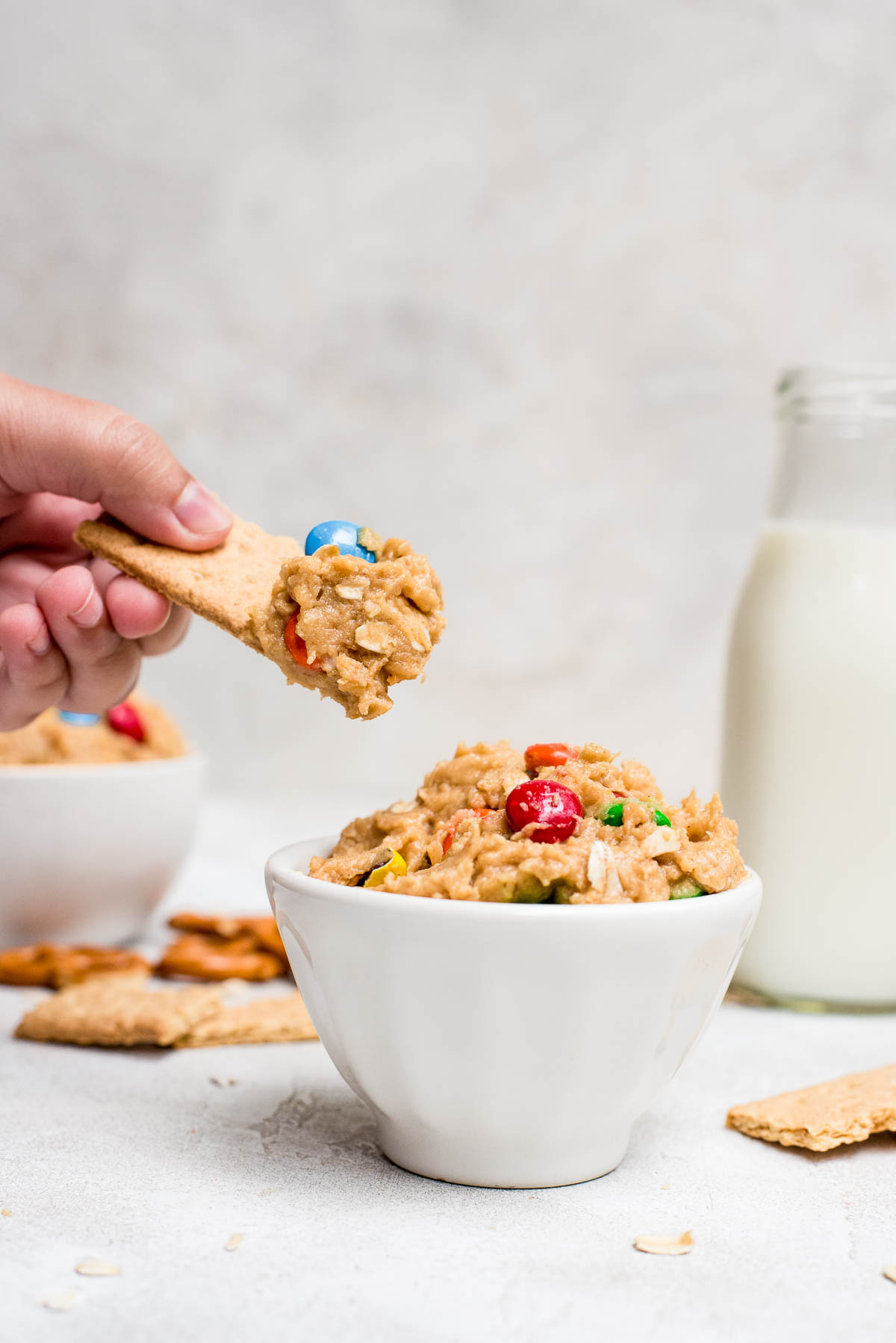 graham cracker dipped in cookie dough dip