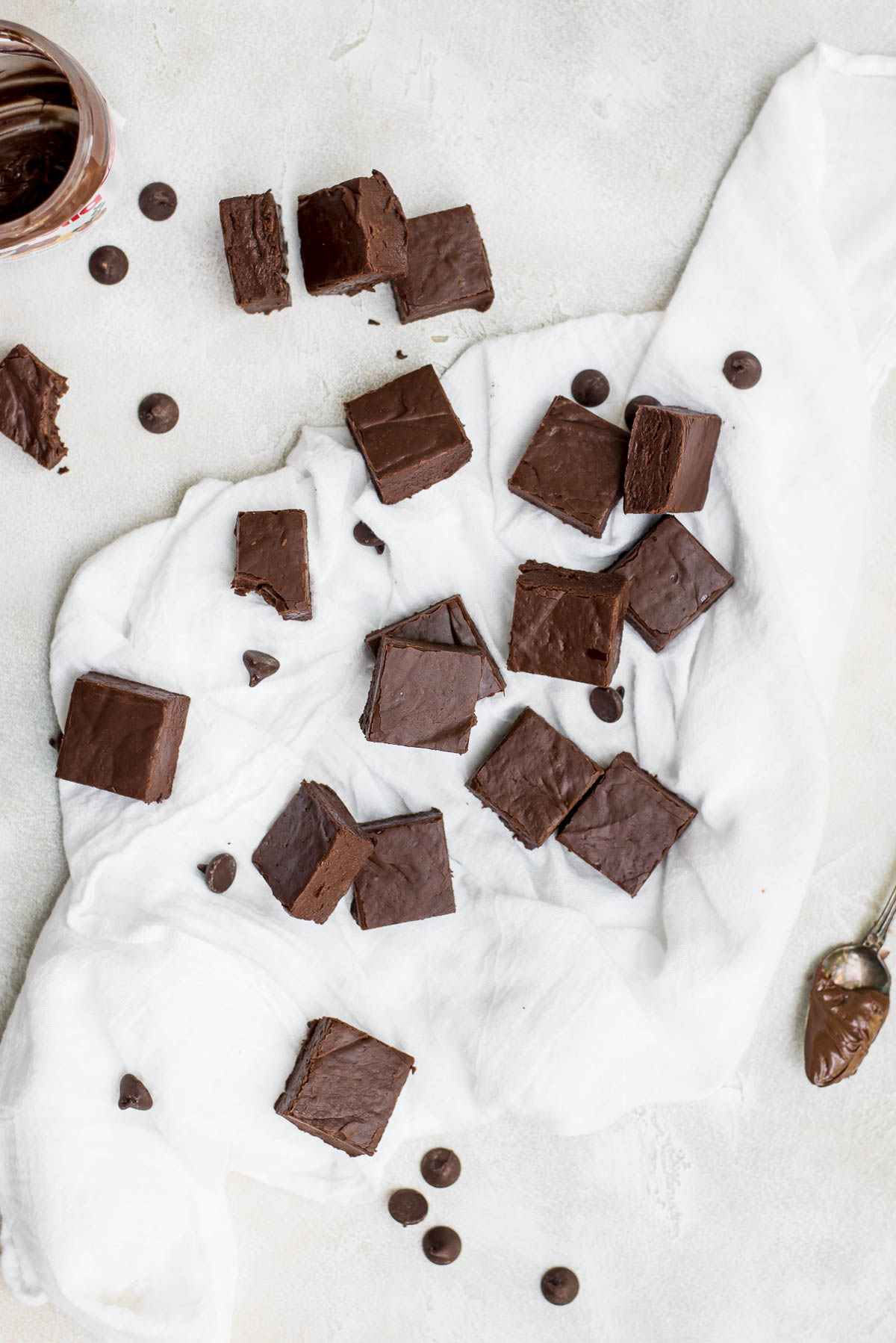 nutella fudge scattered on table