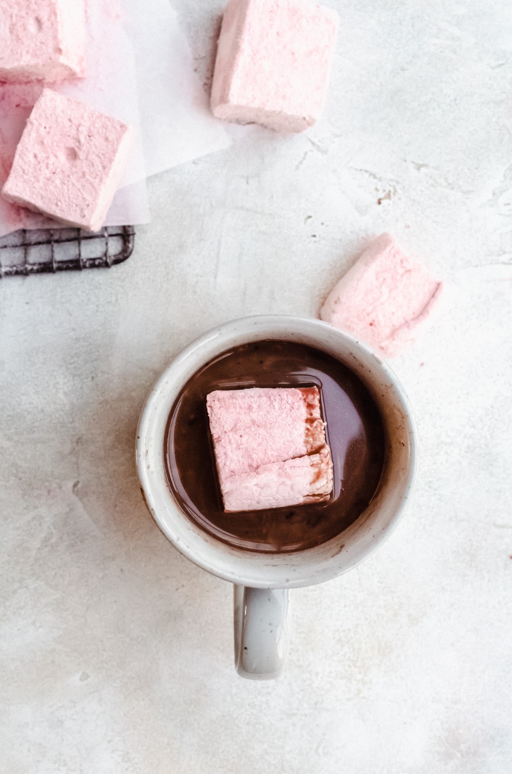 strawberry marshmallows in hot chocolate