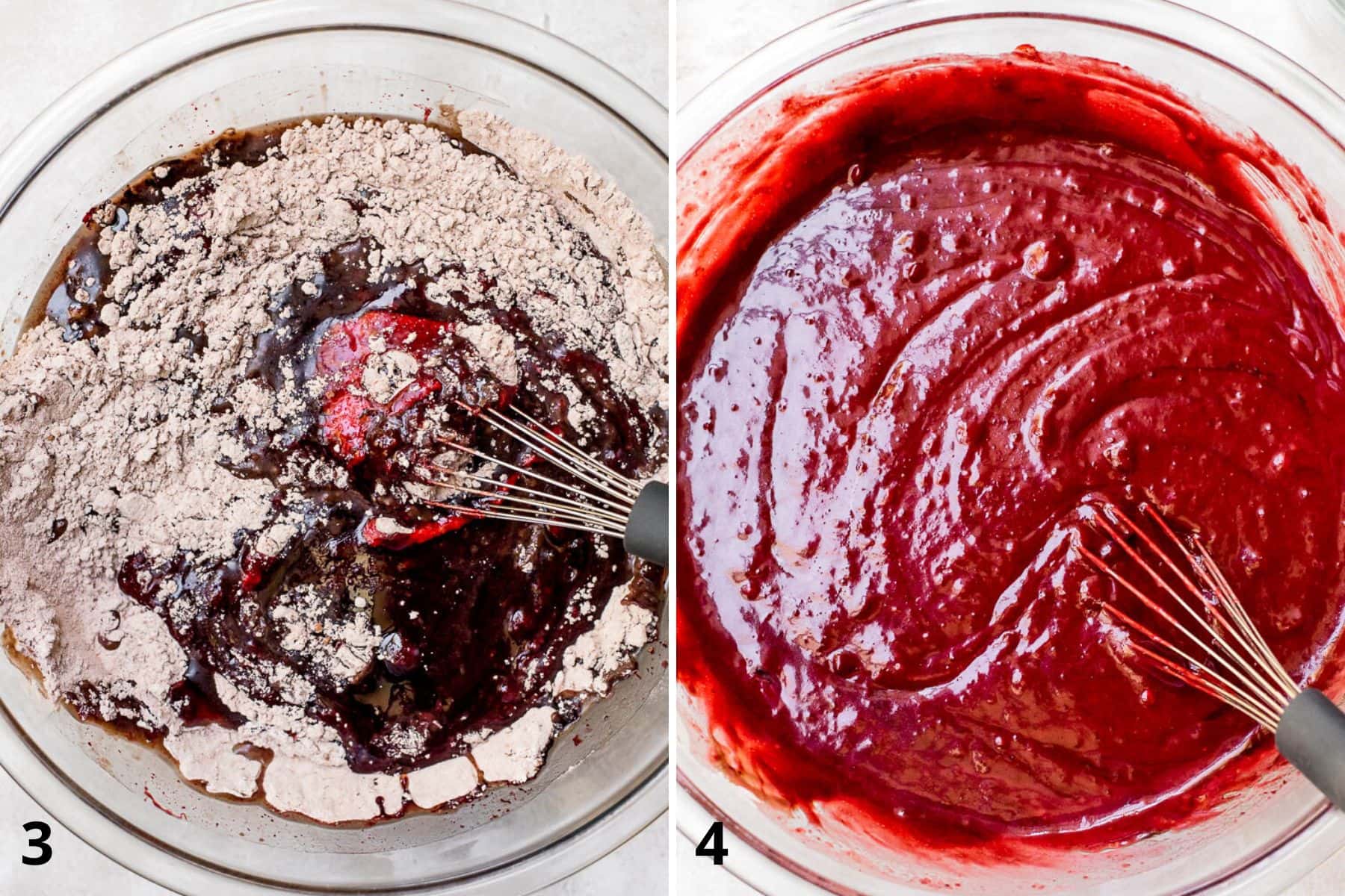 third and fourth steps to make red velvet bundt cake