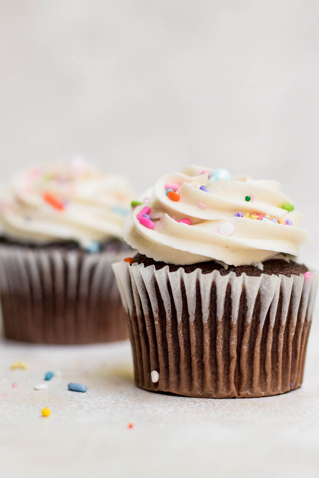 close up of frosting on cupcakes