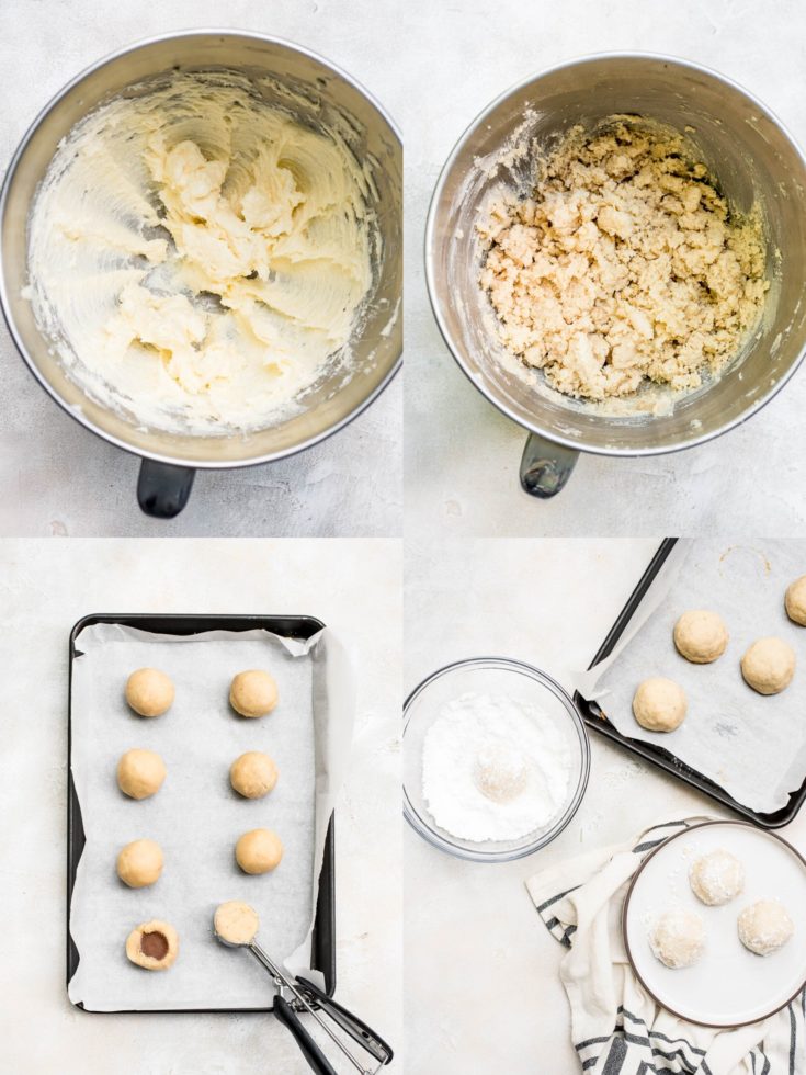 step by step collage of how to make snowball cookies