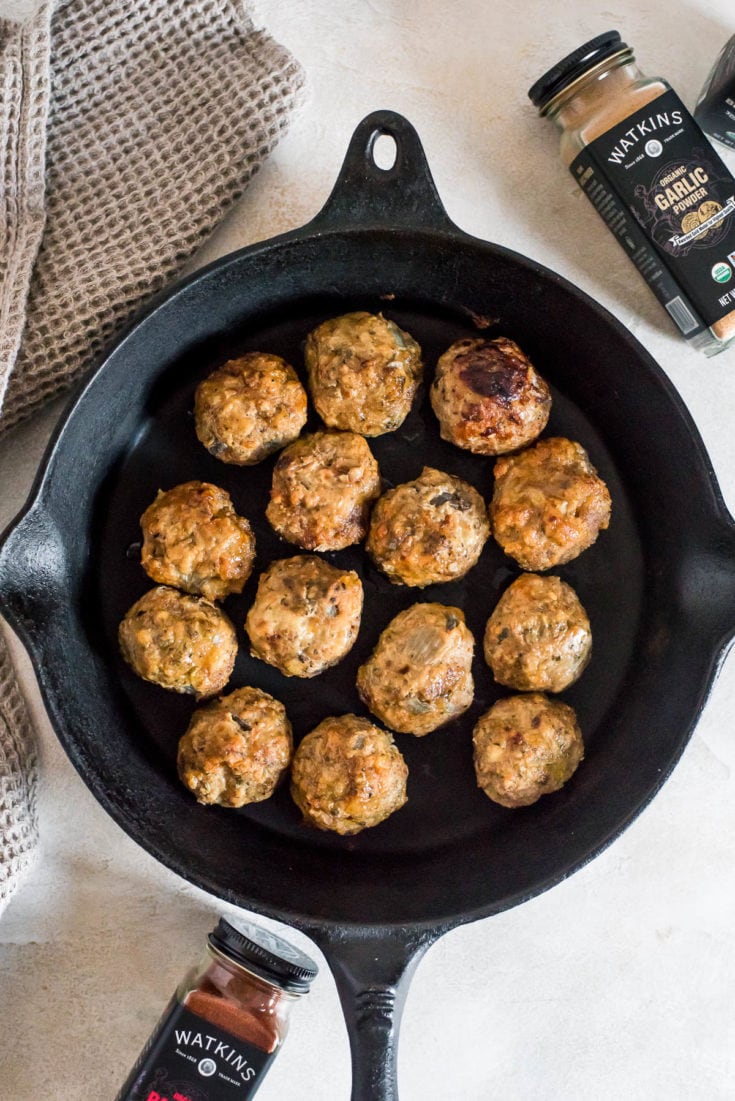 Cooked meatballs in pan without sauce