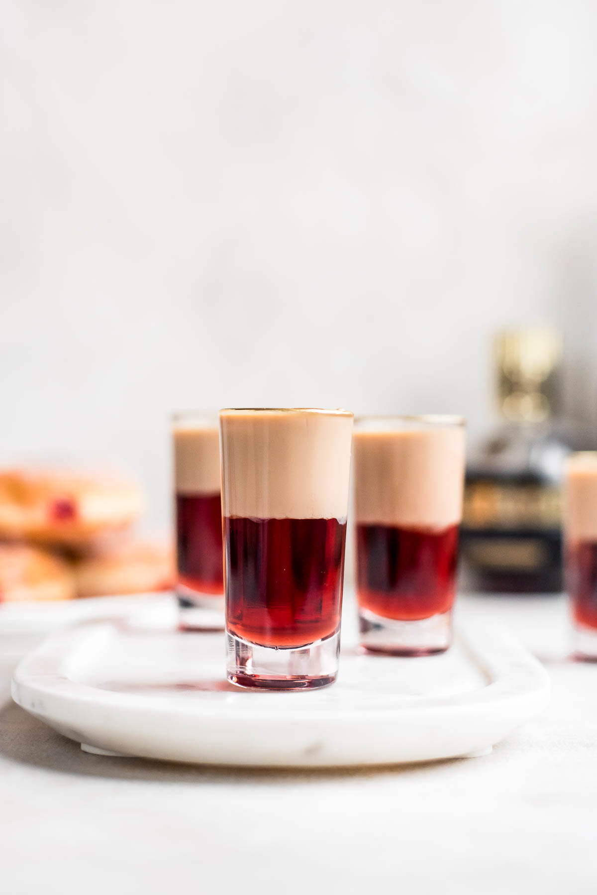 finished jelly donut shots on a tray