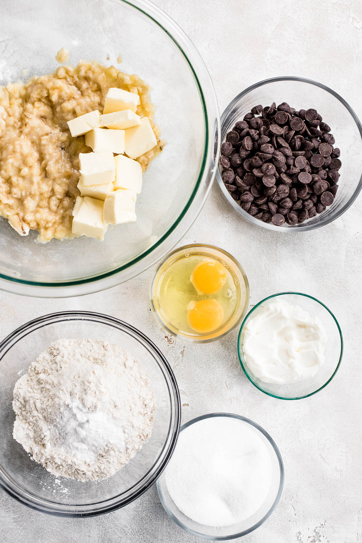 ingredients for chocolate chip banana bread