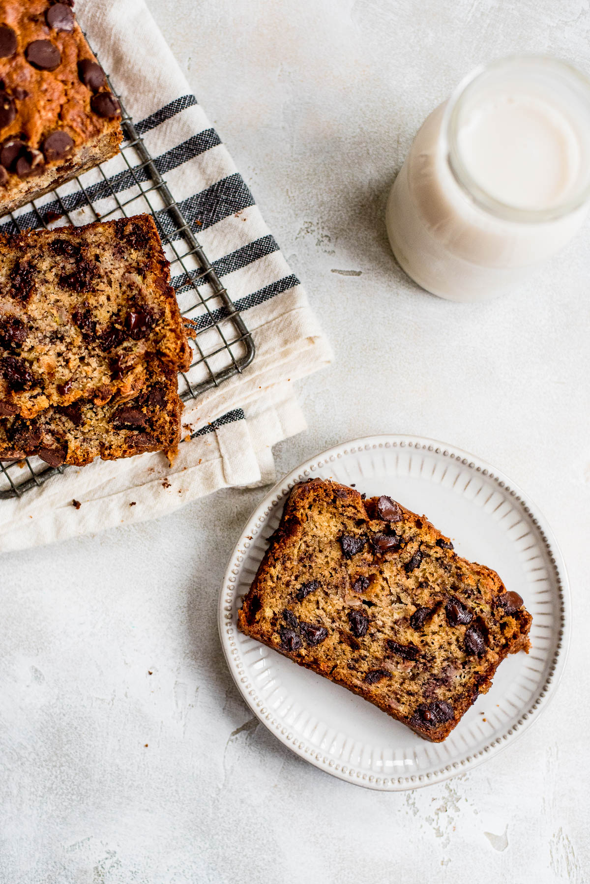 plate of banana bread with chocolate chips