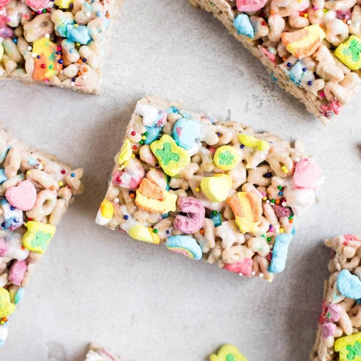 lucky charms treats cut and scattered on table