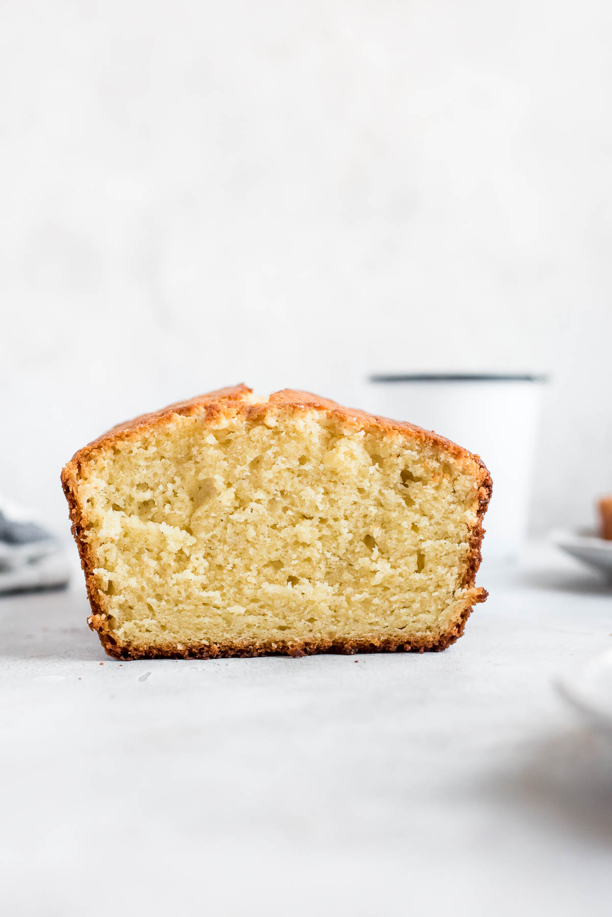 close up sliced vanilla cake loaf