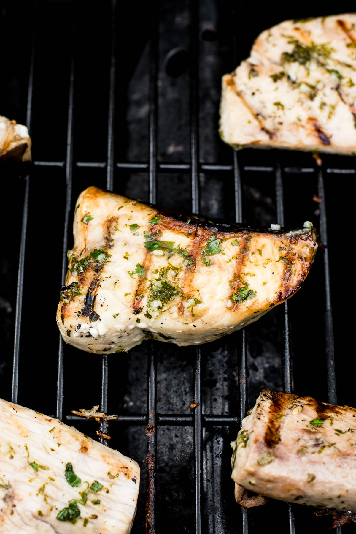 swordfish cooking on the grill