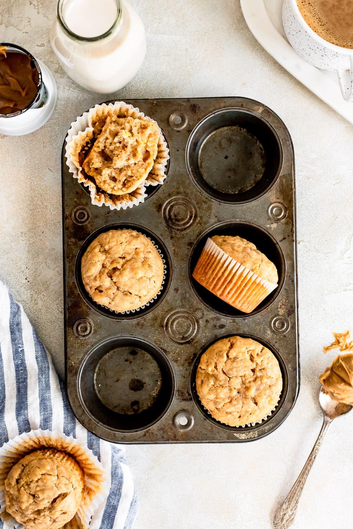 peanut butter banana muffins in muffin tin