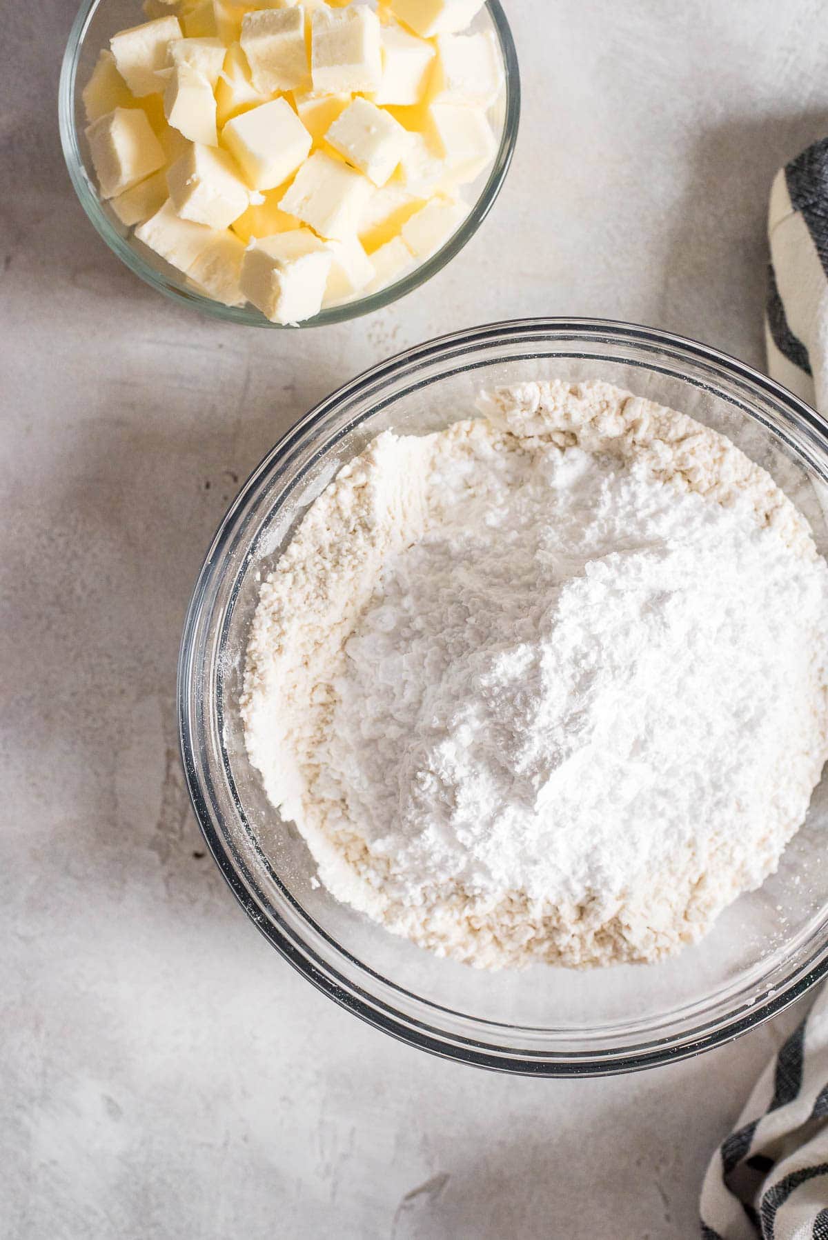 sugar, flour, and salt mixed together in bowl