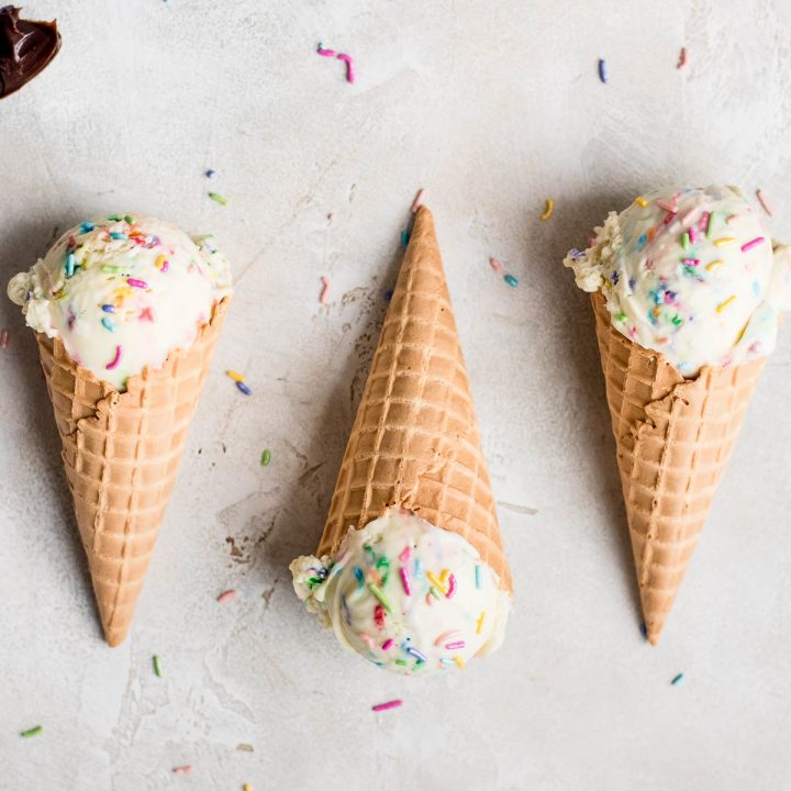 cake batter ice cream in cones