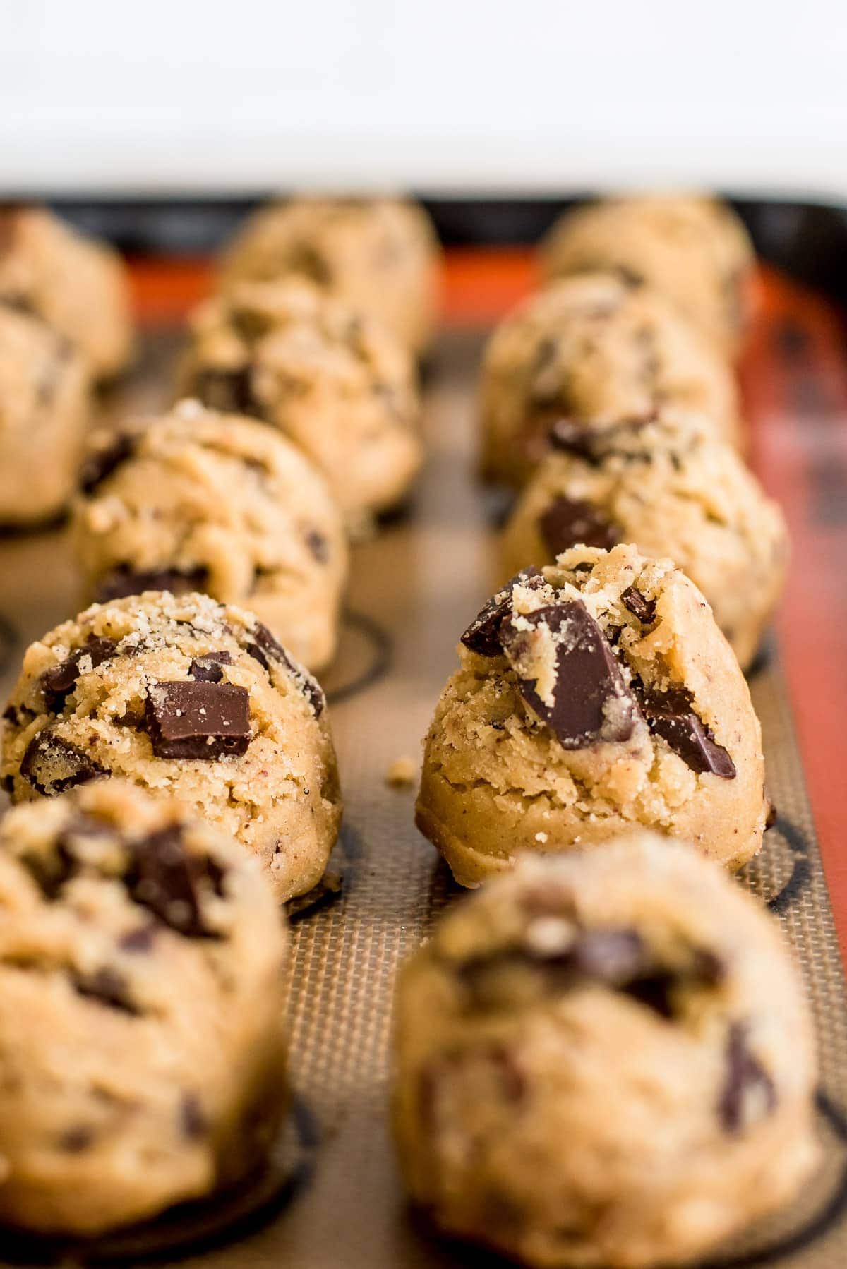 close up of cookie dough balls