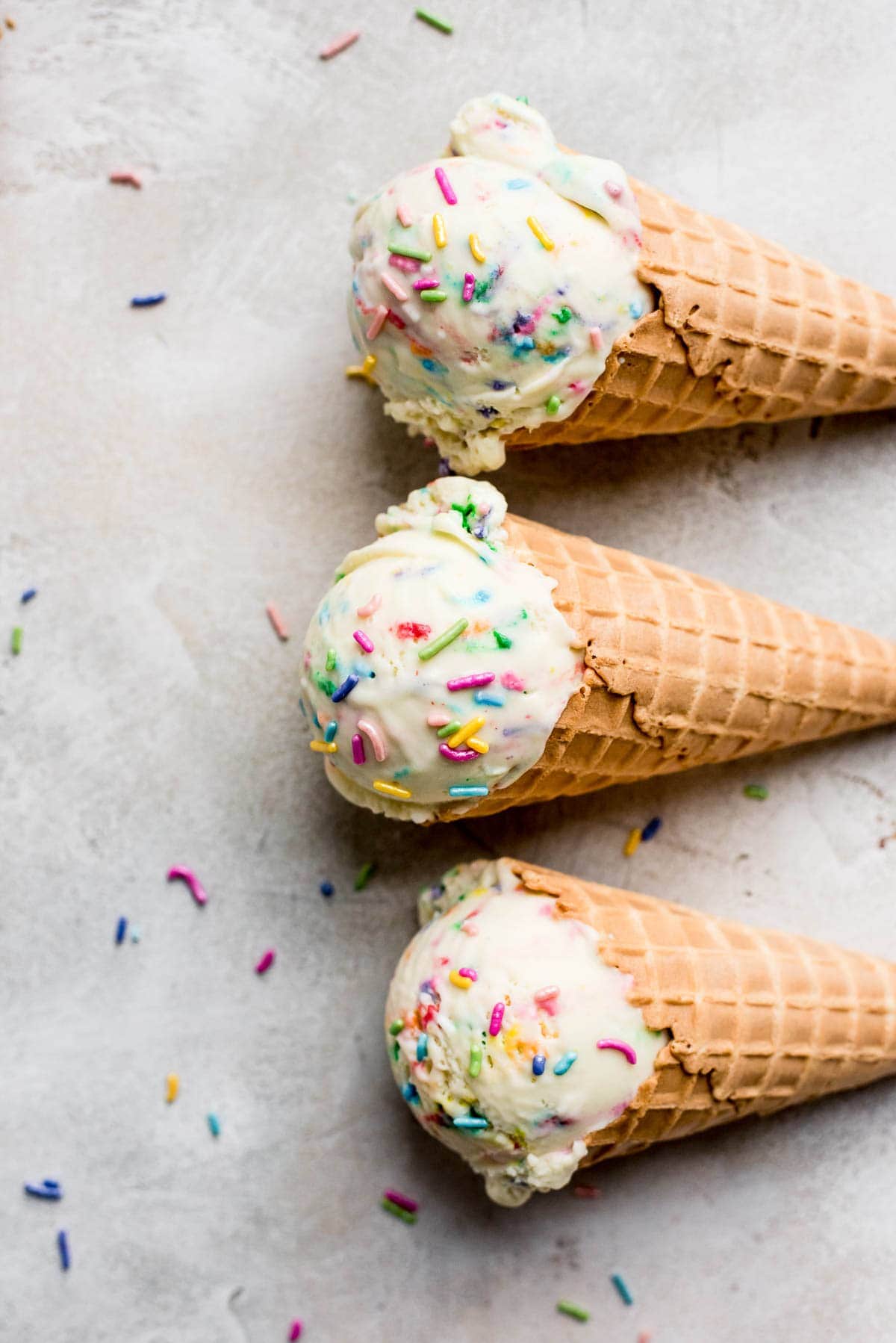 ice cream in cones in a row close up