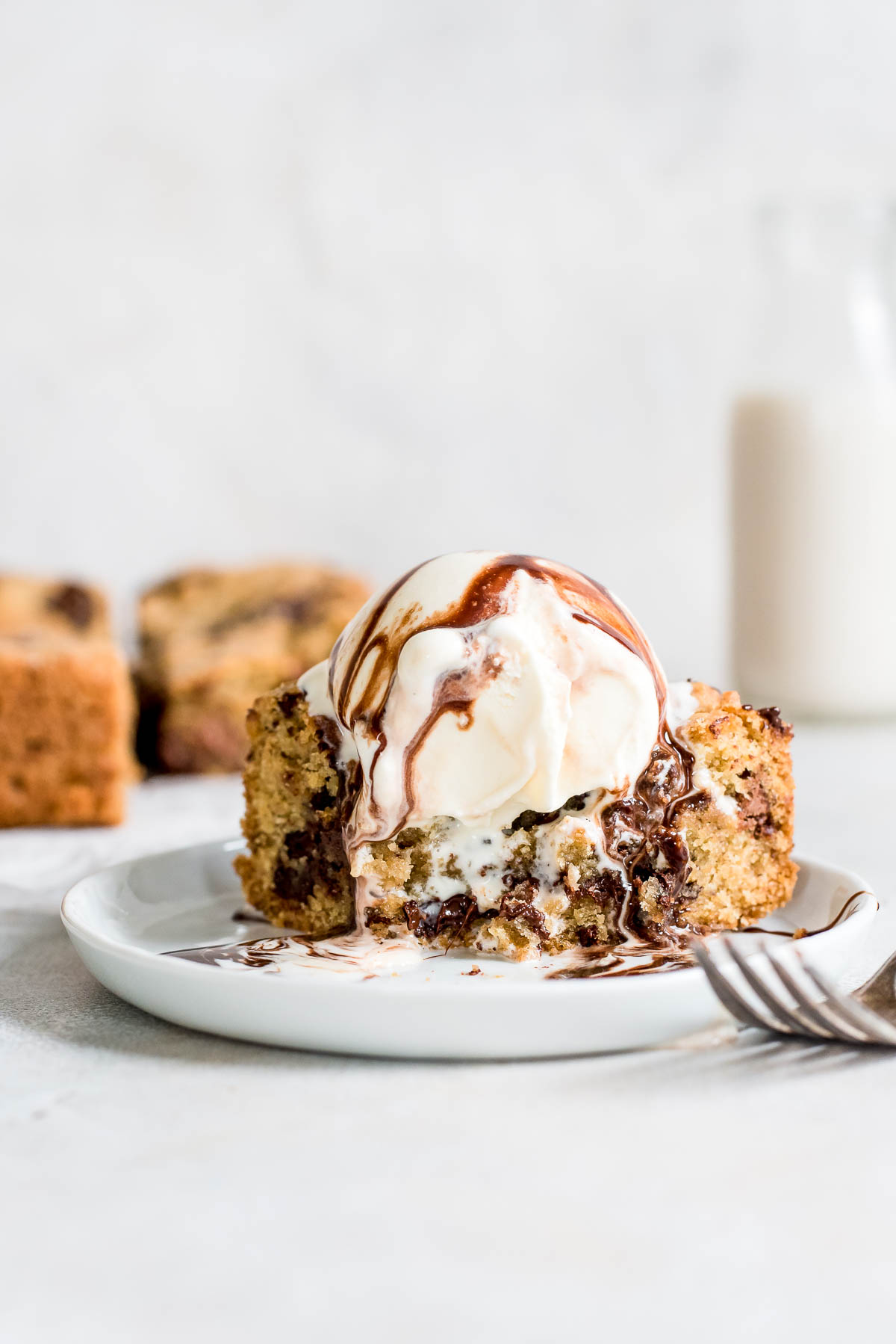 cookie bar with ice cream and chocolate