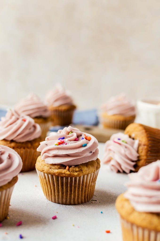 scattered peanut butter and jelly cupcakes