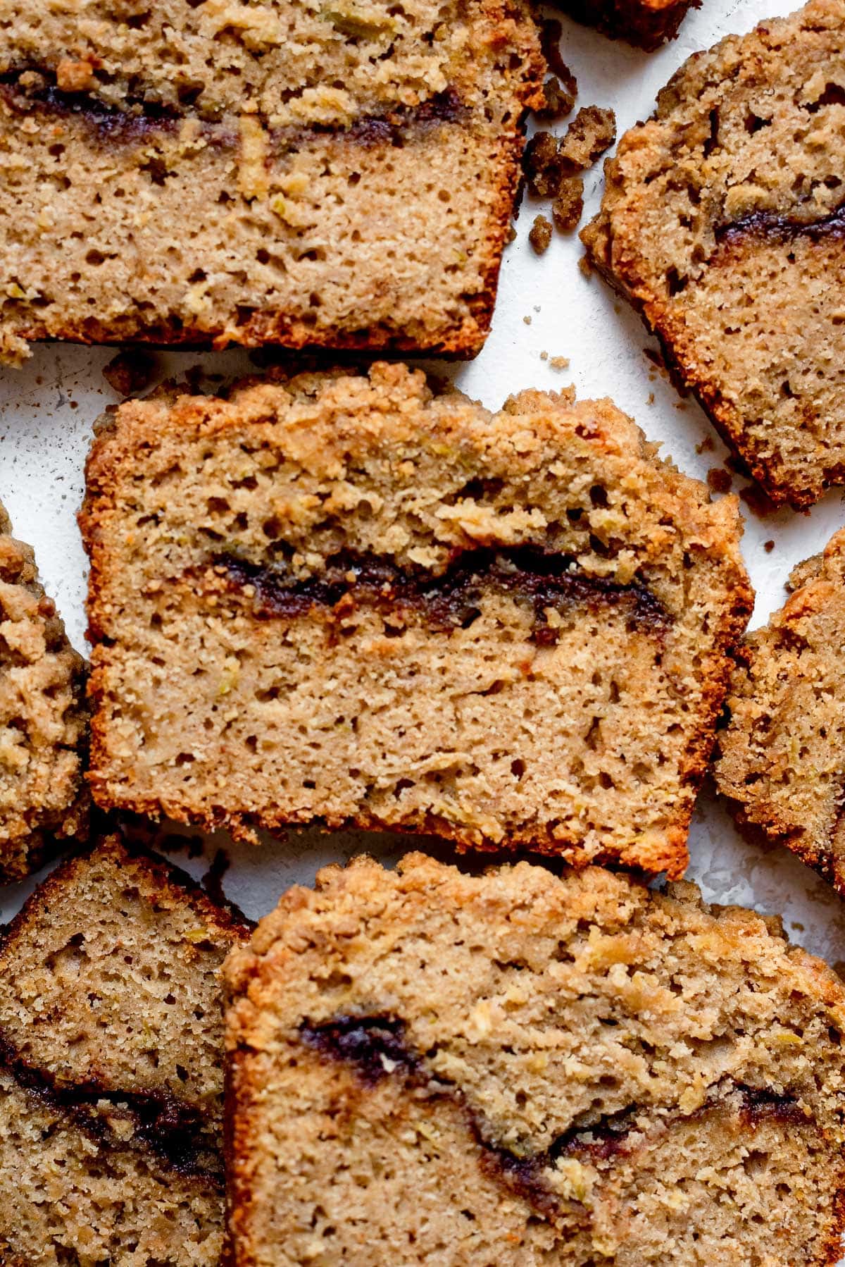 close up of slices of bread showing cinnamon swirl