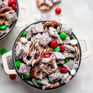 overhead christmas puppy chow in a small pot