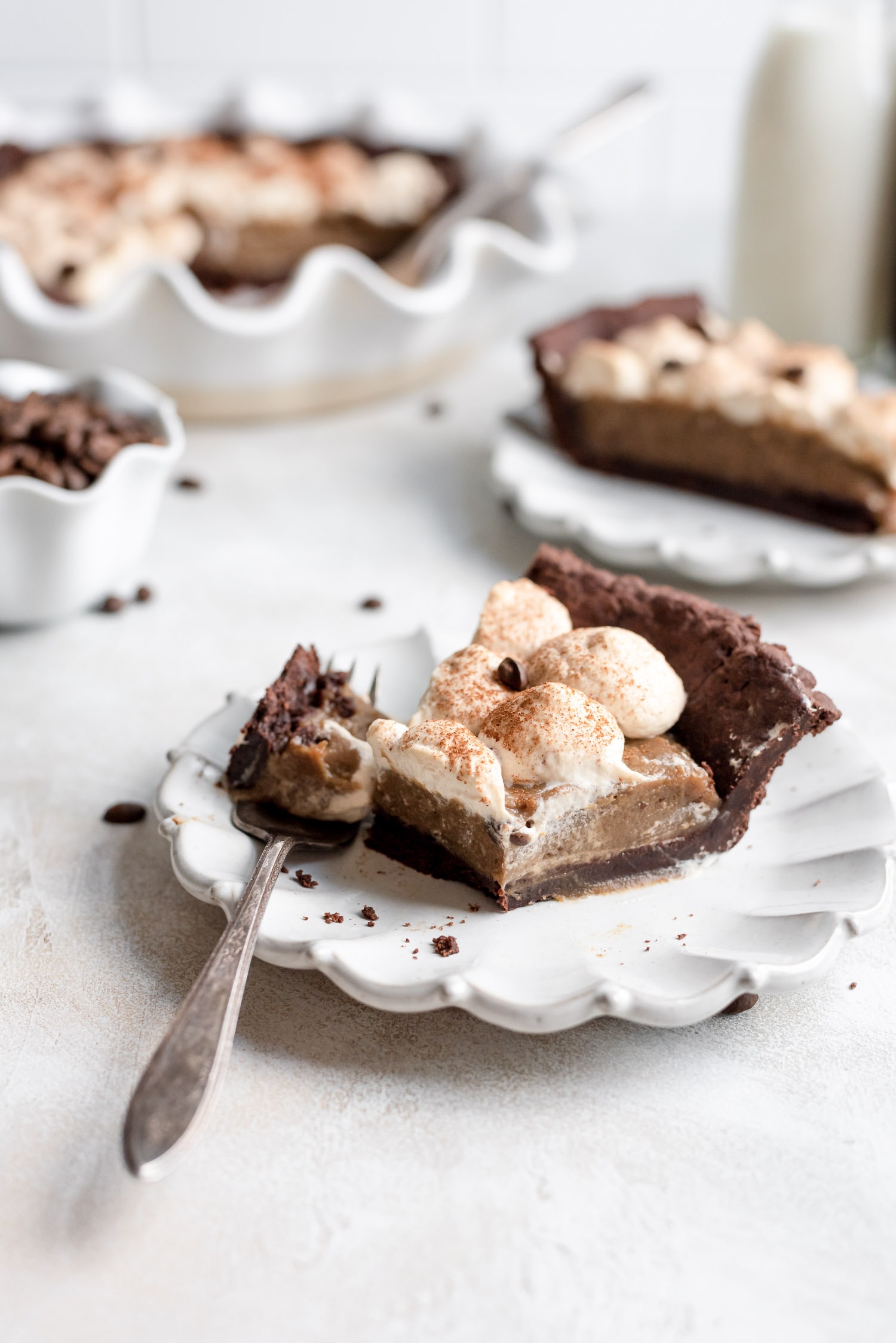 coffee cream pie slices on plates