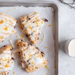 close up of finished scones on baking sheet