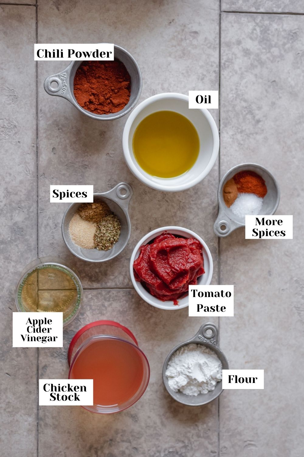 labeled ingredients for sauce in mini bowls