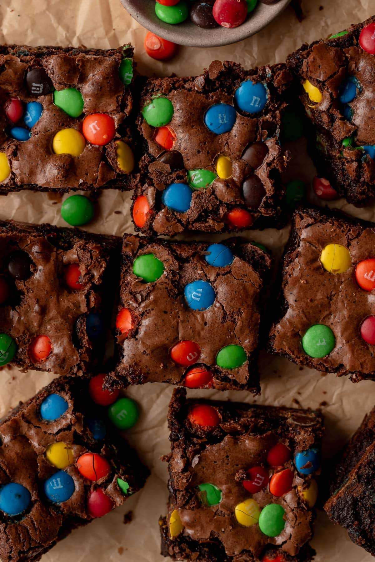 overhead brownies on parchment paper